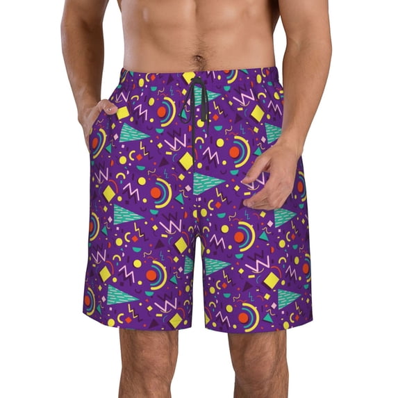 Goofa Retro 80s Style Printed Mens Swim Trunks Summer Quick Dry Short Beach Swimwear Bathing Suits-