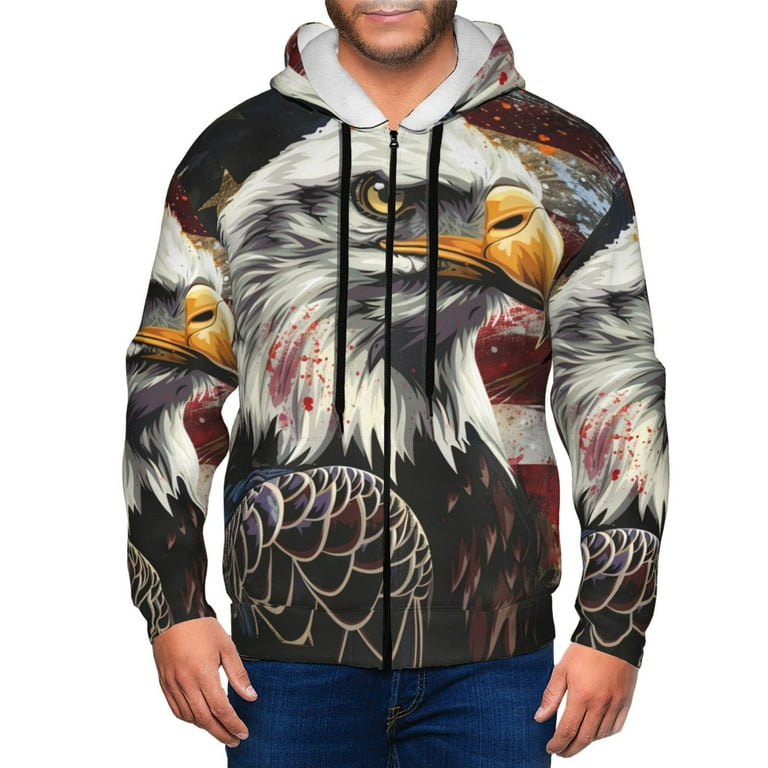 Goofa Retro American Eagle A Pattern Mens Full zip Hoodie Zip up Pullover Hooded Sweatshirt Kangaroo Pocket Hoodie Ideal for Daily Wear Travel and