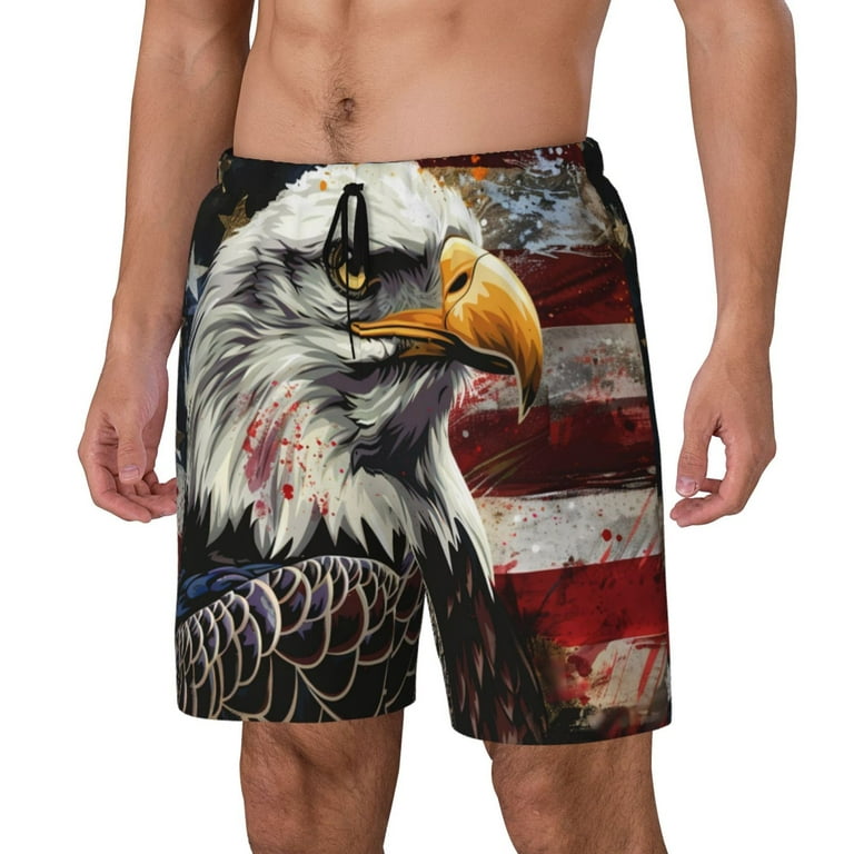 Goofa Retro American Eagle A Printed Men s Swim Trunks Board Shorts Quick Dry Mens Swimming Trunks with Compression Liner Breathable Fit Hawaii Beach