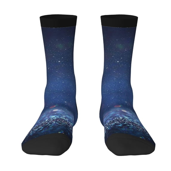 Goofa Retro Blue Glitter Printed Men's Crew Socks, Soft Durable Breathable Moisture-Wicking with Odor Control Cotton socks