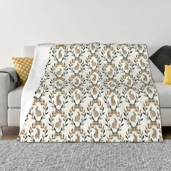 Goofa Retro Bunny Pattern Fleece Throw Blanket for Couch, Soft Checkered Flannel Blanket for Sofa, Warm Cozy Decorative Blanket Fall Decor Gift-80"x60"