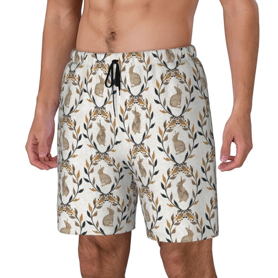 Goofa Retro Bunny Printed Men's Swim Trunks Board Shorts Quick Dry Mens Swimming Trunks with Compression Liner,Breathable Fit Hawaii Beach Shorts-Small
