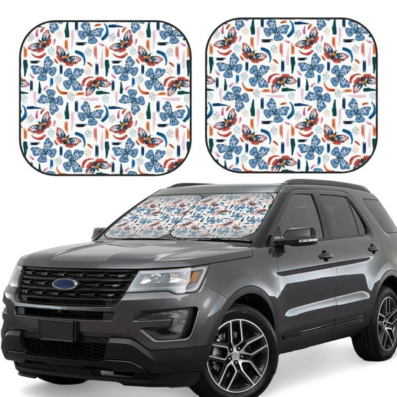 Goofa Retro Butterfly Pattern 2 Piece Car Windshield Sun Shade Foldable | Front Windshield Shade for Sun, Heat and UV Rays | Sunshade for Car Front Window-Medium