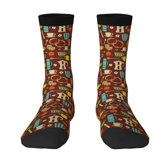 Goofa Retro Coffee Printed Men's Crew Socks, Soft Durable Breathable Moisture-Wicking with Odor Control Cotton socks