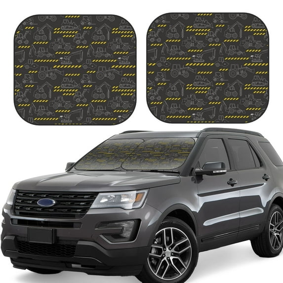 Goofa Retro Excavator Pattern 2 Piece Car Windshield Sun Shade Foldable | Front Windshield Shade for Sun, Heat and UV Rays | Sunshade for Car Front Window-