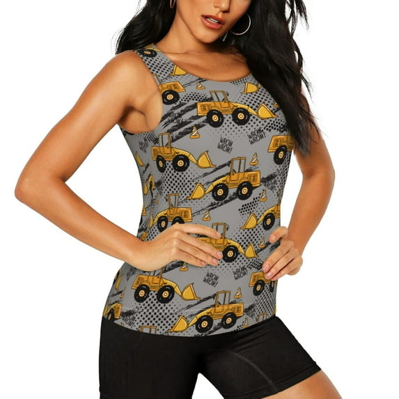 Goofa Retro Excavator Printed Womens Workout Tops for Women Sleeveless Yoga Shirts Athletic Running Tank Tops Sleeveless Gym Clothes Workout Apparel-Small