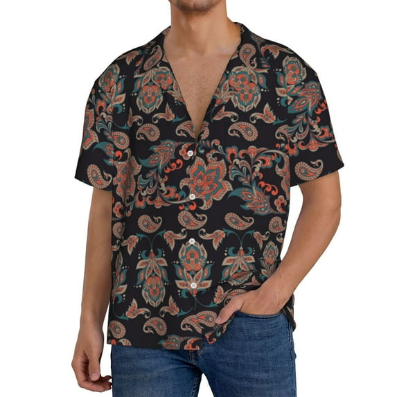 Goofa Retro Floral Printed Men's Casual Short-sleeved Shirt,Lightweight Breathable Button-down,Summer Casual men's top,Versatile Fashion shirt-Medium