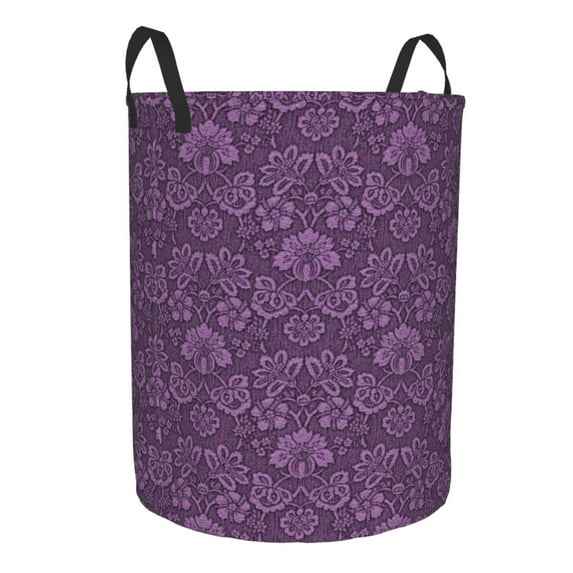 Goofa Retro Florals Purple Printed Circular Hamper,Laundry Basket with Handles,Storage Baskets Foldable,Large Capacity Laundry Hamper-Medium