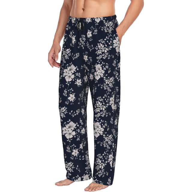 Goofa Retro Flower Printed Soft Pajama Pants for Men, Wide Leg Comfy ...