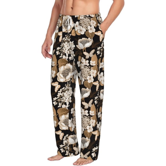 Goofa Retro Hydrangeas Printed Soft Pajama Pants for Men, Wide Leg Comfy Casual Lounge Yoga Pants-Medium