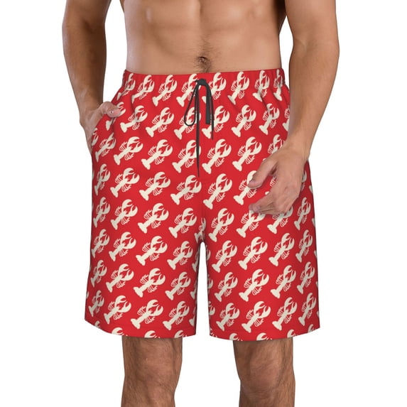 Goofa Retro Lobsters Printed Mens Swim Trunks Summer Quick Dry Short Beach Swimwear Bathing Suits-Large