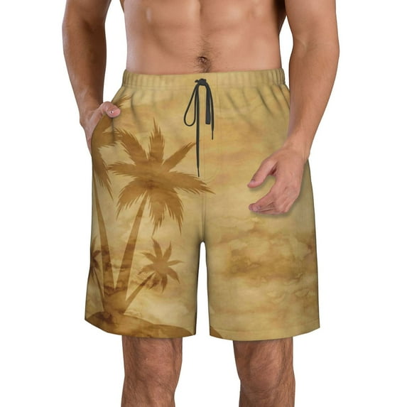 Goofa Retro Palm Tree Printed Mens Swim Trunks Summer Quick Dry Short Beach Swimwear Bathing Suits-