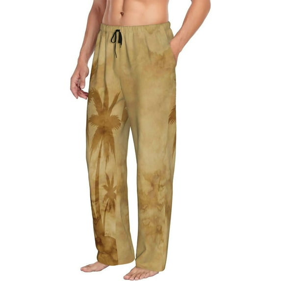 Goofa Retro Palm Tree Printed Soft Pajama Pants for Men, Wide Leg Comfy Casual Lounge Yoga Pants-X-Large