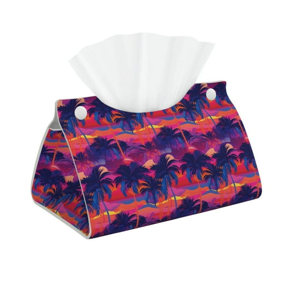 Goofa Retro Palms Pattern Triangle Square Tissue Box Cover, Modern PVC Leathe Facial Paper Holder,Decorative Holder/Organizer for Bathroom Vanity Countertop