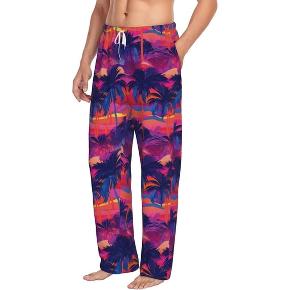Goofa Retro Palms Printed Soft Pajama Pants for Men, Wide Leg Comfy Casual Lounge Yoga Pants-Medium