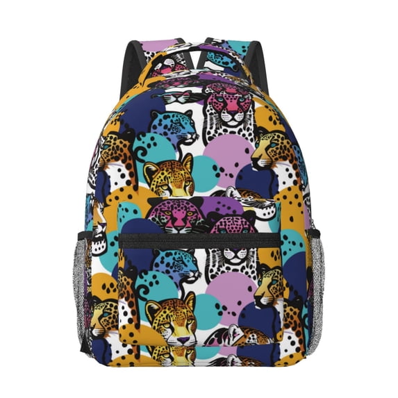 Goofa Retro Panther Pattern Comfortable Student Backpack - Ergonomic Design, Durable, Water-Resistant, Multi-Compartment,Travel, and Outdoor Activities