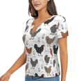 thumbnail image 1 of Goofa Retro Rooster Pattern Womens Deep V Neck Low Cut Tops Casual Summer Short Sleeve Ribbed Knit T-Shirts-Small, 1 of 5