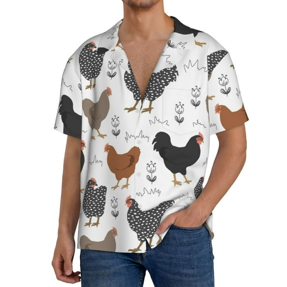 Goofa Retro Rooster Printed Men's Casual Short-sleeved Shirt,Lightweight Breathable Button-down,Summer Casual men's top,Versatile Fashion shirt-4X-Large