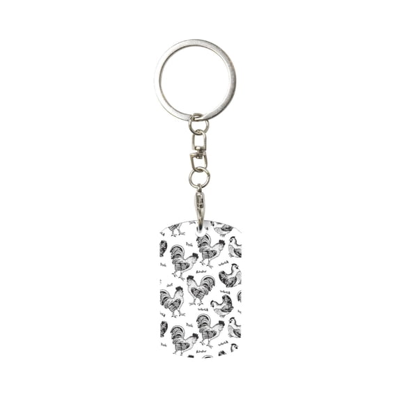 Goofa Retro Rooster Printed Rectangular Metal Keychain Bag Charm Floral Charm for Purse Keys Metal Keyring Gift for Women Accessories