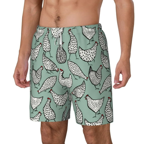 Goofa Retro Rooster4 Printed Men's Swim Trunks Board Shorts Quick Dry Mens Swimming Trunks with Compression Liner,Breathable Fit Hawaii Beach Shorts-XX-Large