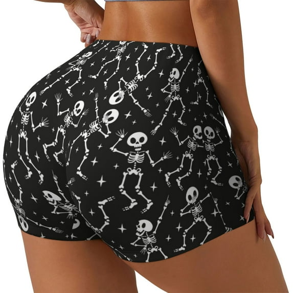 Goofa Retro Skeleton Dancing On Halloween Party Printed Workout Shorts Women Seamless Scrunch Butt Lifting High Waisted Gym Booty Shorts Elastic Workout Shorts-XX-Large