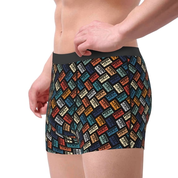 Goofa Retro Tape Printed Men's Boxer Briefs Underwear, Moisture-Wicking Underwear, Trunk,Soft and Breathable Cotton Underwear-Large