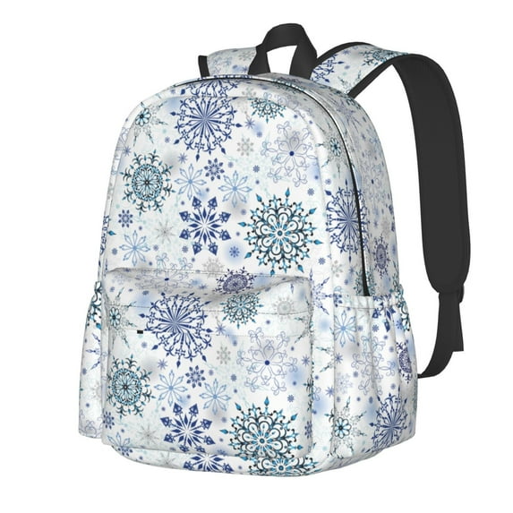 Goofa Retro ice blue snowflakes Pattern Backpack for Students – Large Capacity, Lightweight with Adjustable Shoulder Straps, Perfect for School, Travel