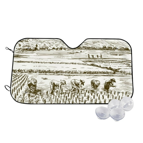Goofa Rice Harvest Printed Car Windshield Sunshade,Foldable Reflective Sun Visor,UV Protection Heat Blocker Sunshade,Car Cooling Accessory-Medium