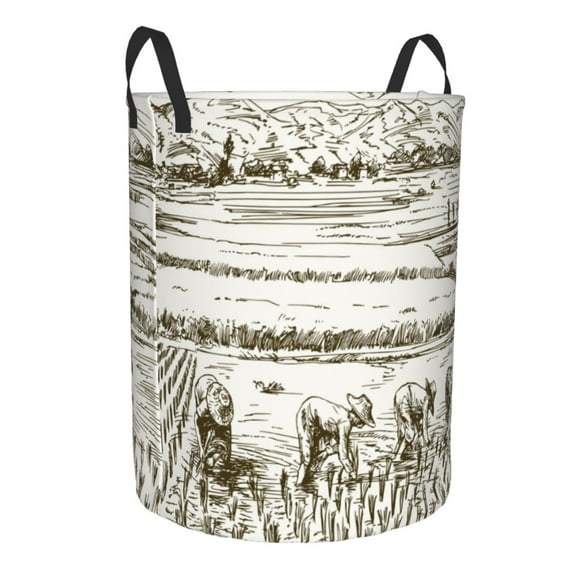 Goofa Rice Harvest Printed Circular Hamper,Laundry Basket with Handles,Storage Baskets Foldable,Large Capacity Laundry Hamper-Small