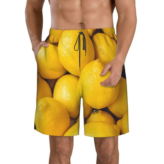 Goofa Ripe Yellow Lemon Printed Mens Swim Trunks Summer Quick Dry Short Beach Swimwear Bathing Suits-X-Large