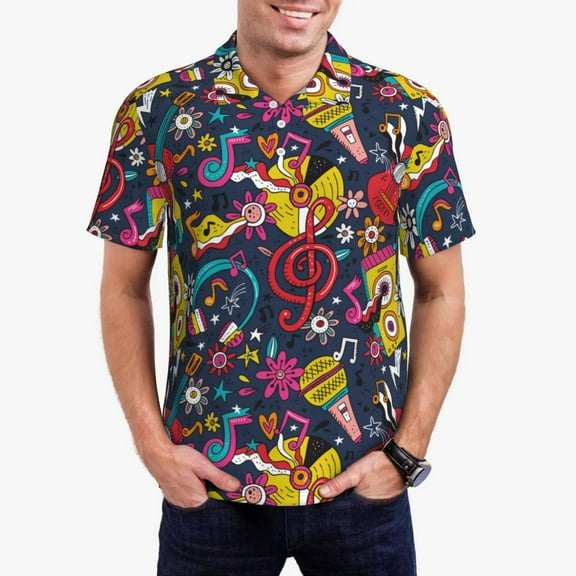 Goofa Rock Music Print Mens Polo Shirts Quick Dry Short Sleeve Golf T Shirt Performance Moisture Wicking Casual Workout-Small