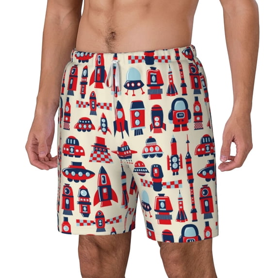 Goofa Rocket Pattern Printed Men's Swim Trunks Board Shorts Quick Dry Mens Swimming Trunks with Compression Liner,Breathable Fit Hawaii Beach Shorts-Medium