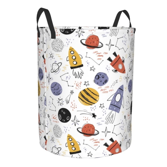 Goofa Rocket Planets Printed Circular Hamper,Laundry Basket with Handles,Storage Baskets Foldable,Large Capacity Laundry Hamper-Small