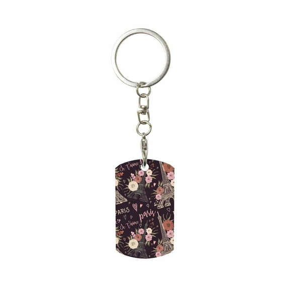 Goofa Romantic Paris Printed Rectangular Metal Keychain Bag Charm Floral Charm for Purse Keys Metal Keyring Gift for Women Accessories