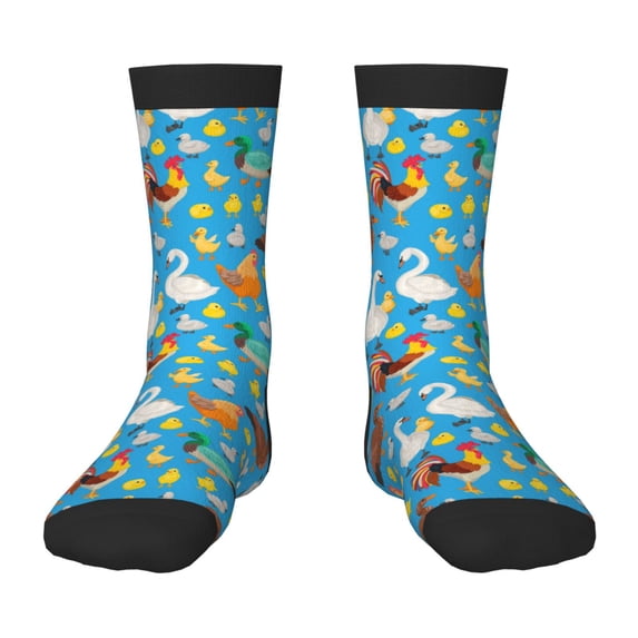 Goofa Rooster And Chickens Pattern Children's Crew Socks, Kids' Daily Wear and Sports Socks, Breathable Socks, Sports Socks, Moisture-Wicking Socks for Children