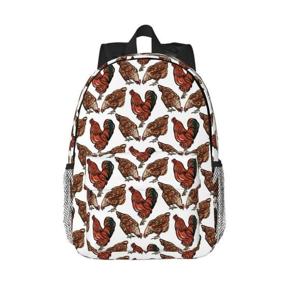Goofa A Rooster With Chickens Pattern Lightweight Student Backpack for School, Water-Resistant, Adjustable Straps, Fits 15" Laptop, Multiple Pockets for Books, Accessories