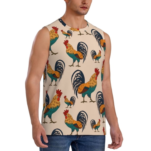 Goofa Rooster Printed Men's Sleeveless T-Shirt - Athletic Gym Workout Tank Top for Men - Moisture-Wicking, UPF 30+ Quick-Dry Muscle Tee-Medium