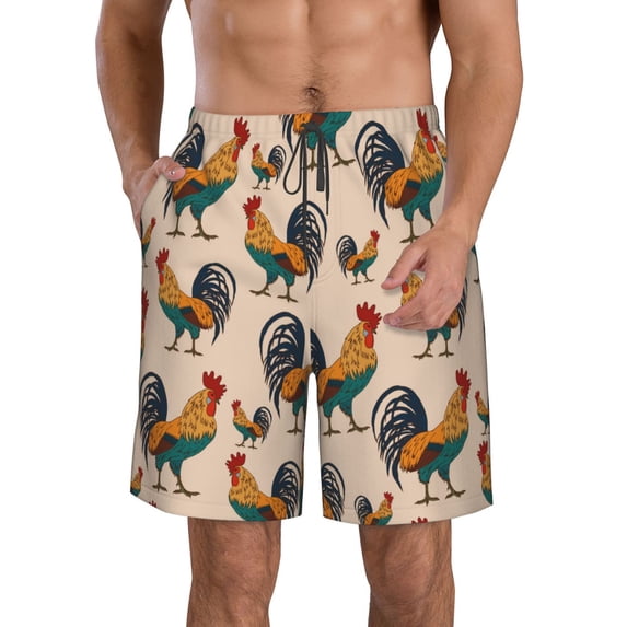 Goofa Rooster Printed Mens Swim Trunks Summer Quick Dry Short Beach Swimwear Bathing Suits-Small