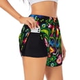 thumbnail image 1 of Goofa Roosters and Flowers Printed Women 2 in 1 Running Shorts,Quick Dry Athletic Workout Shorts,High Waisted Athletic Shorts with Liner Pockets-XX-Large, 1 of 9