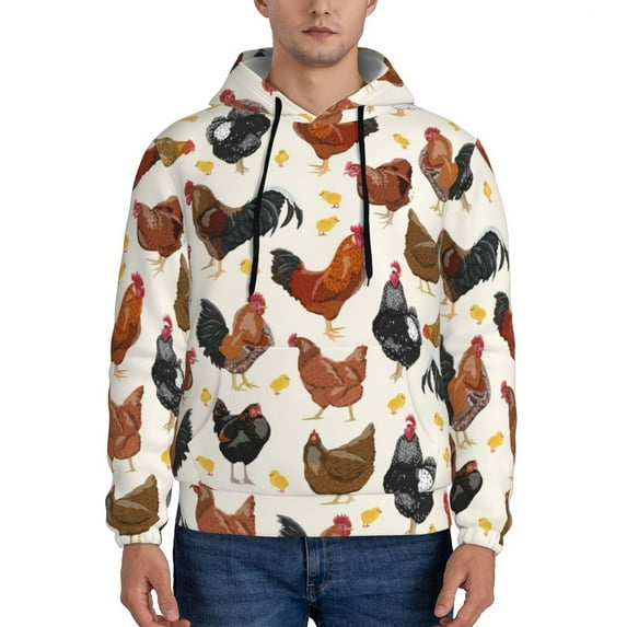 Goofa Roosters and Chickens for Men's Hooded Sweatshirt - Lightweight Pullover Hoodie with Kangaroo Pocket, Perfect for Everyday Wear-Small