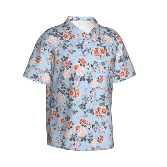 Goofa Rose Flowers Hawaiian Shirt for Men, Unisex Summer Beach Casual Short Sleeve Button Down Shirts,Aloha Tropical Floral print shirt-3X-Large