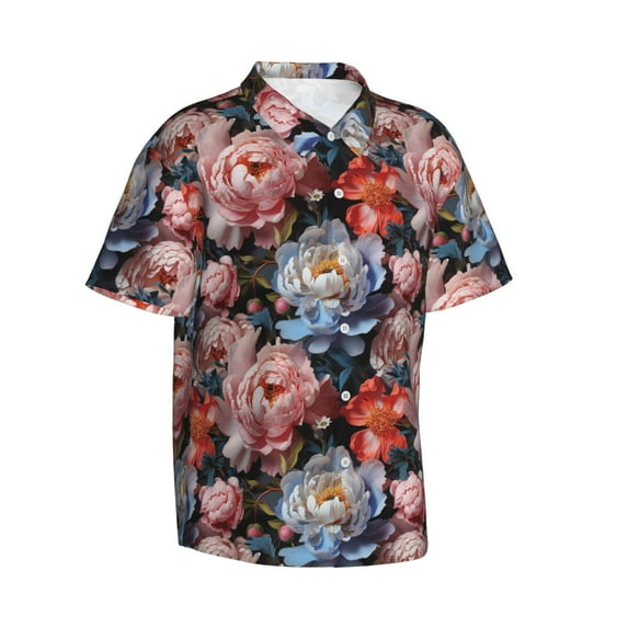 Goofa Rose Flowers Hawaiian Shirt for Men, Unisex Summer Beach Casual Short Sleeve Button Down Shirts,Aloha Tropical Floral print shirt-Large