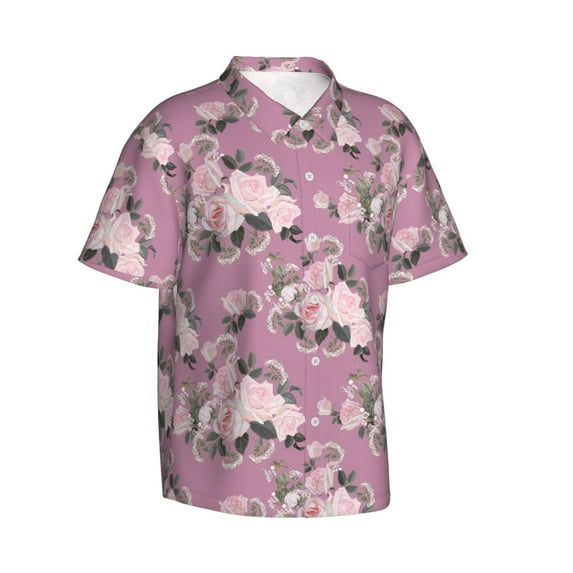 Goofa Rose Flowers Hawaiian Shirt for Men, Unisex Summer Beach Casual Short Sleeve Button Down Shirts,Aloha Tropical Floral print shirt-Large