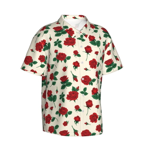 Goofa Rose Flowers Hawaiian Shirt for Men, Unisex Summer Beach Casual Short Sleeve Button Down Shirts,Aloha Tropical Floral print shirt-Medium