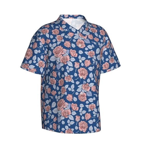 Goofa Rose Flowers Hawaiian Shirt for Men, Unisex Summer Beach Casual Short Sleeve Button Down Shirts,Aloha Tropical Floral print shirt-X-Large