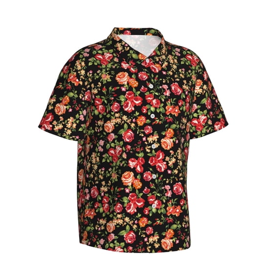 Goofa Rose Flowers Hawaiian Shirt for Men, Unisex Summer Beach Casual Short Sleeve Button Down Shirts,Aloha Tropical Floral print shirt-Small
