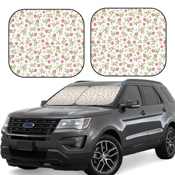Goofa Rose Flowers Pattern 2 Piece Car Windshield Sun Shade Foldable | Front Windshield Shade for Sun, Heat and UV Rays | Sunshade for Car Front Window-Large