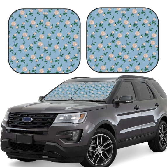 Goofa Rose Flowers Pattern 2 Piece Car Windshield Sun Shade Foldable | Front Windshield Shade for Sun, Heat and UV Rays | Sunshade for Car Front Window-Large