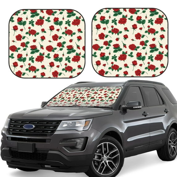 Goofa Rose Flowers Pattern 2 Piece Car Windshield Sun Shade Foldable | Front Windshield Shade for Sun, Heat and UV Rays | Sunshade for Car Front Window-Large