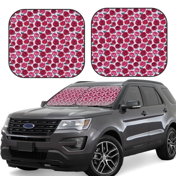 Goofa Rose Flowers Pattern 2 Piece Car Windshield Sun Shade Foldable | Front Windshield Shade for Sun, Heat and UV Rays | Sunshade for Car Front Window-Medium